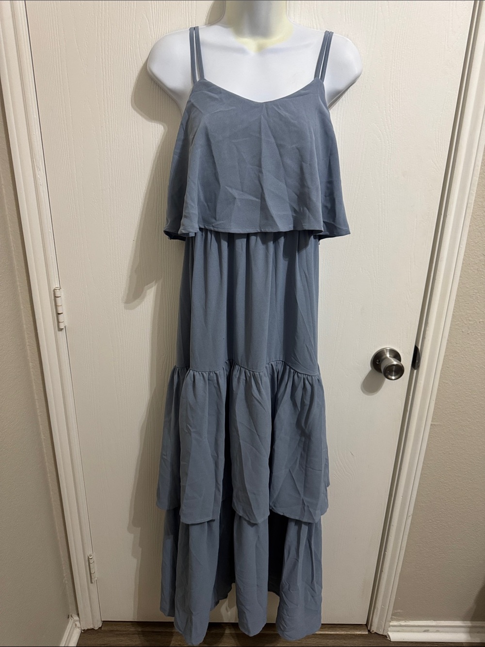 Cupshe Tiered Ruffle Dusty Blue Spaghetti Strap Maxi Dress Medium Summer Pastel